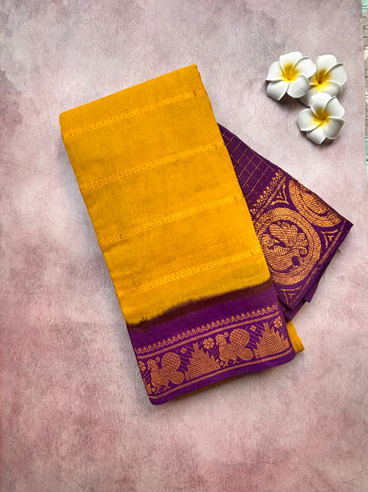 Venthaya Colour Sungudi Cotton Saree with Violet Border