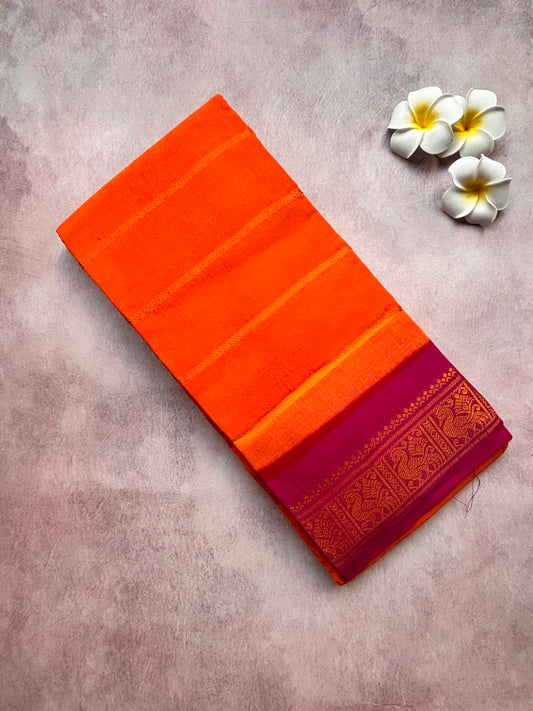 Carrot Orange Velthari Sungudi Cotton Saree with Pink Border