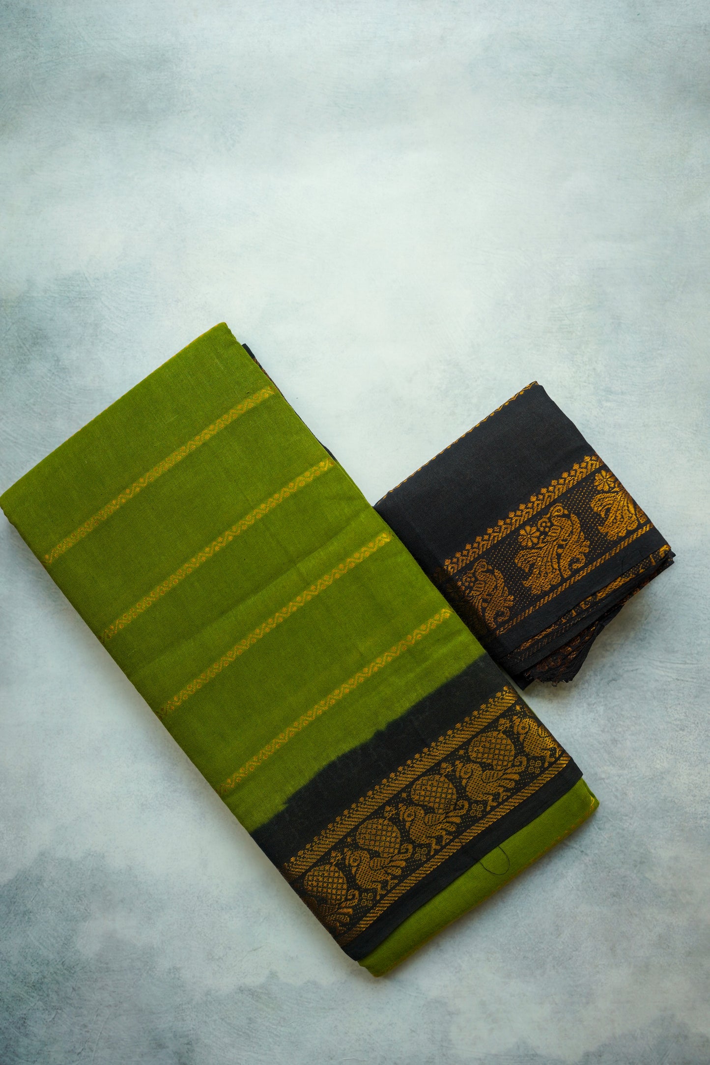 Velthari Mehandi Green Saree with Black Border and Black Blouse