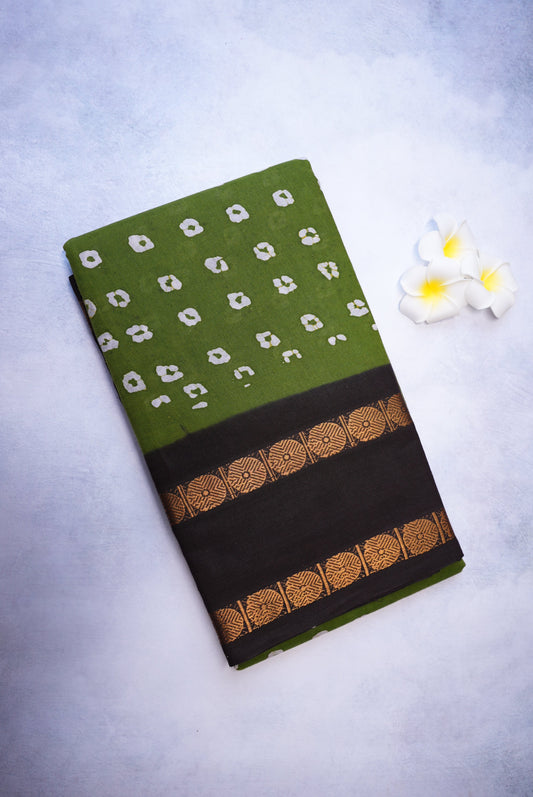 Traditional Batik Print Mehendi Green Block Border