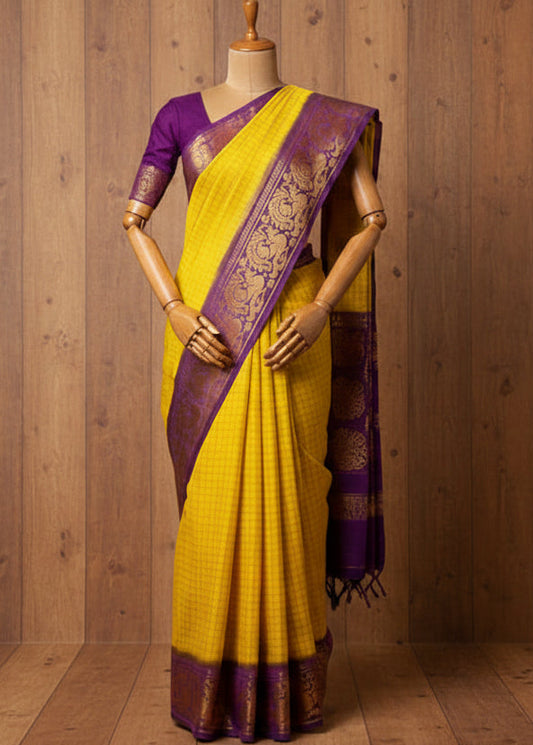 manuqin with yellwo sarees